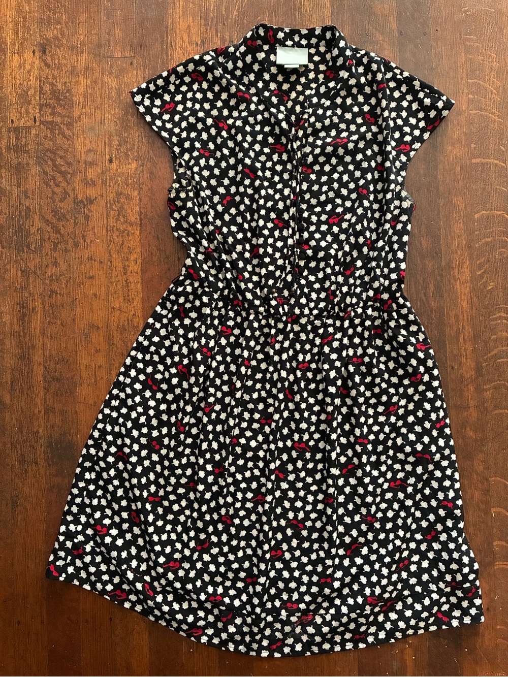 Anthropologie Maeve Odilia Black and White Ginkgo & Sunglasses Print Dress Small